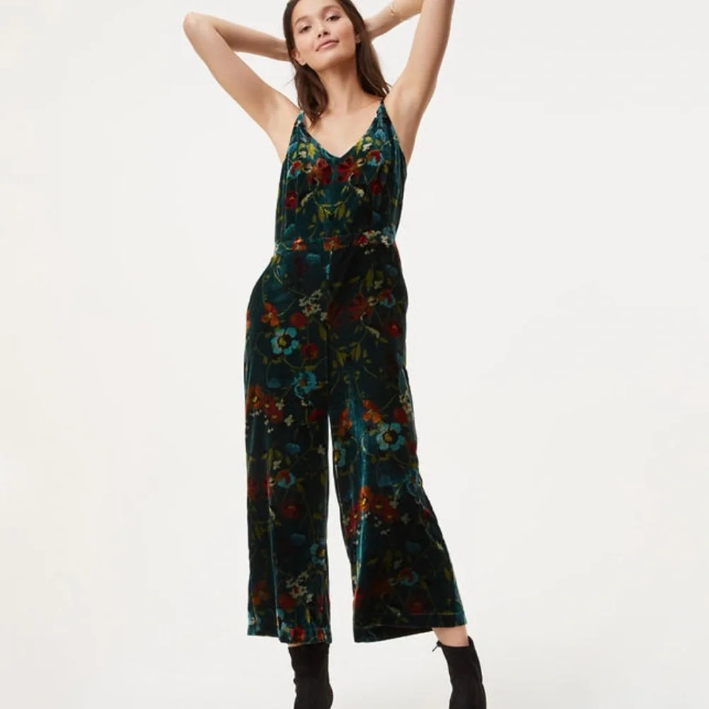 Loft green velvet sleeveless jumpsuit - Picture 2 of 8